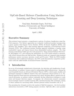 OpCode-Based Malware Classification Using Machine Learning and Deep Learning Techniques