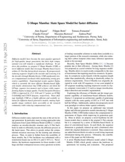 U-Shape Mamba: State Space Model for faster diffusion