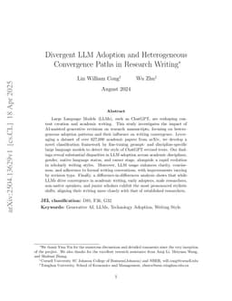 Divergent LLM Adoption and Heterogeneous Convergence Paths in Research Writing
