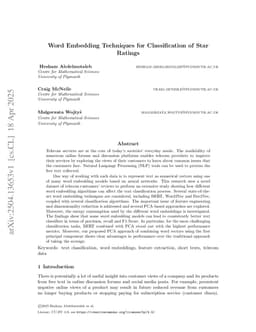 Word Embedding Techniques for Classification of Star Ratings