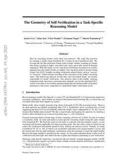 The Geometry of Self-Verification in a Task-Specific Reasoning Model