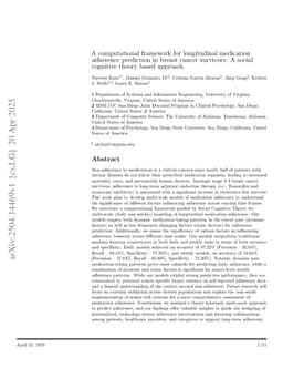 A computational framework for longitudinal medication adherence prediction in breast cancer survivors: A social cognitive theory based approach