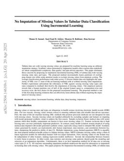 No Imputation of Missing Values In Tabular Data Classification Using Incremental Learning