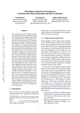 Translation Analytics for Freelancers: I. Introduction, Data Preparation, Baseline Evaluations