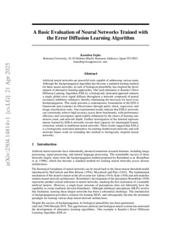 A Basic Evaluation of Neural Networks Trained with the Error Diffusion Learning Algorithm