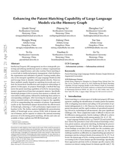 Enhancing the Patent Matching Capability of Large Language Models via the Memory Graph