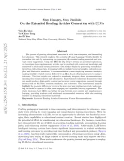 Stay Hungry, Stay Foolish: On the Extended Reading Articles Generation with LLMs
