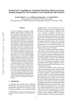 Testing LLMs' Capabilities in Annotating Translations Based on an Error Typology Designed for LSP Translation: First Experiments with ChatGPT