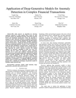 Application of Deep Generative Models for Anomaly Detection in Complex Financial Transactions