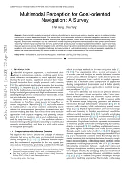Multimodal Perception for Goal-oriented Navigation: A Survey