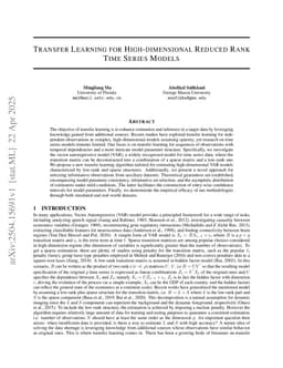 Transfer Learning for High-dimensional Reduced Rank Time Series Models