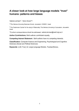 A closer look at how large language models trust humans: patterns and biases