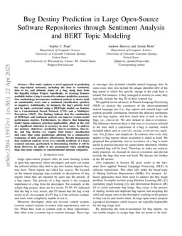 Bug Destiny Prediction in Large Open-Source Software Repositories through Sentiment Analysis and BERT Topic Modeling