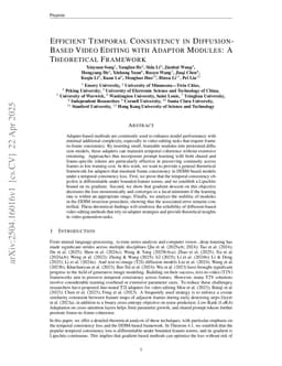 Efficient Temporal Consistency in Diffusion-Based Video Editing with Adaptor Modules: A Theoretical Framework