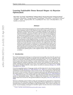 Learning Explainable Dense Reward Shapes via Bayesian Optimization