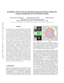 FrogDogNet: Fourier frequency Retained visual prompt Output Guidance for Domain Generalization of CLIP in Remote Sensing