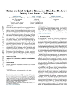 Harden and Catch for Just-in-Time Assured LLM-Based Software Testing: Open Research Challenges