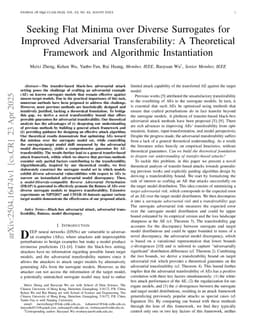 Seeking Flat Minima over Diverse Surrogates for Improved Adversarial Transferability: A Theoretical Framework and Algorithmic Instantiation