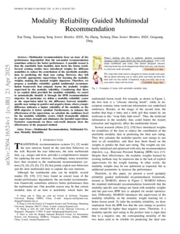 Modality Reliability Guided Multimodal Recommendation