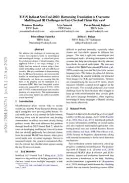 TIFIN India at SemEval-2025: Harnessing Translation to Overcome Multilingual IR Challenges in Fact-Checked Claim Retrieval