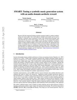 SMART: Tuning a symbolic music generation system with an audio domain aesthetic reward