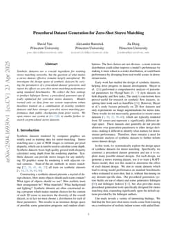 Procedural Dataset Generation for Zero-Shot Stereo Matching
