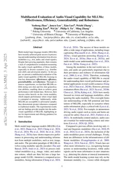 Multifaceted Evaluation of Audio-Visual Capability for MLLMs: Effectiveness, Efficiency, Generalizability and Robustness