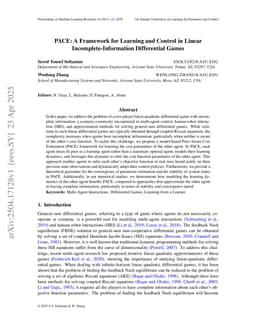 PACE: A Framework for Learning and Control in Linear Incomplete-Information Differential Games