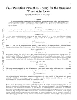 Rate-Distortion-Perception Theory for the Quadratic Wasserstein Space