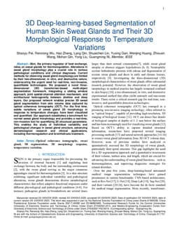 3D Deep-learning-based Segmentation of Human Skin Sweat Glands and Their 3D Morphological Response to Temperature Variations
