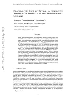 Cracking the Code of Action: a Generative Approach to Affordances for Reinforcement Learning