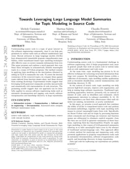 Towards Leveraging Large Language Model Summaries for Topic Modeling in Source Code