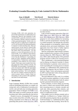 Evaluating Grounded Reasoning by Code-Assisted Large Language Models for Mathematics