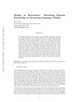 Replay to Remember: Retaining Domain Knowledge in Streaming Language Models