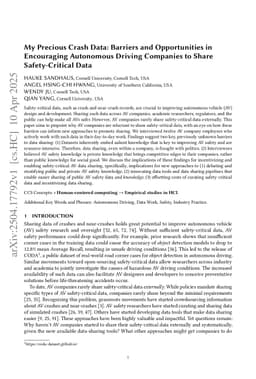 My Precious Crash Data: Barriers and Opportunities in Encouraging Autonomous Driving Companies to Share Safety-Critical Data