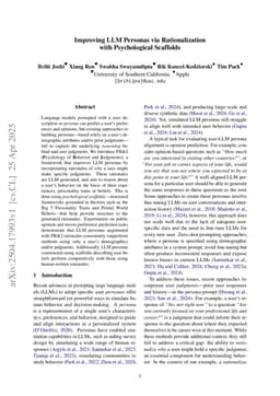 Improving LLM Personas via Rationalization with Psychological Scaffolds