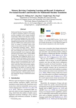 Memory Reviving, Continuing Learning and Beyond: Evaluation of Pre-trained Encoders and Decoders for Multimodal Machine Translation