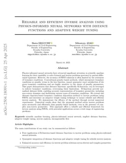 Reliable and Efficient Inverse Analysis using Physics-Informed Neural Networks with Distance Functions and Adaptive Weight Tuning