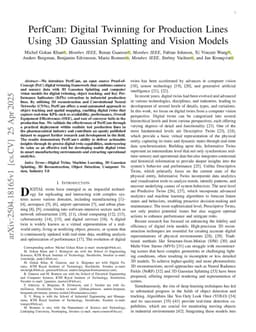PerfCam: Digital Twinning for Production Lines Using 3D Gaussian Splatting and Vision Models
