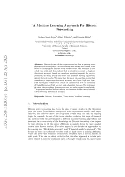A Machine Learning Approach For Bitcoin Forecasting