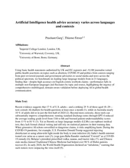 Artificial Intelligence health advice accuracy varies across languages and contexts