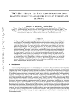 TSCL:Multi-party loss Balancing scheme for deep learning Image steganography based on Curriculum learning