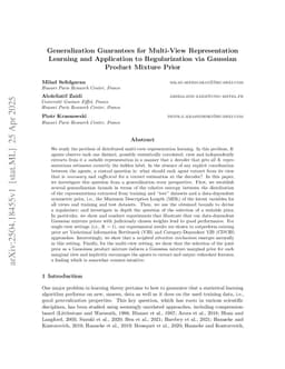 Generalization Guarantees for Multi-View Representation Learning and Application to Regularization via Gaussian Product Mixture Prior