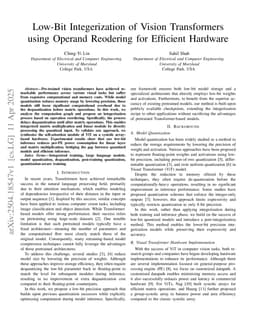 Low-Bit Integerization of Vision Transformers using Operand Reodering for Efficient Hardware