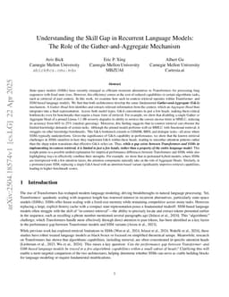 Understanding the Skill Gap in Recurrent Language Models: The Role of the Gather-and-Aggregate Mechanism
