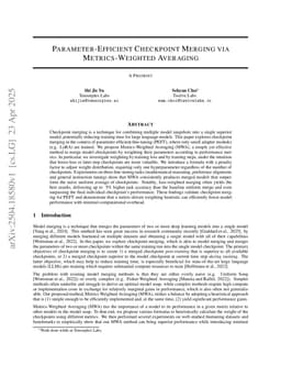 Parameter-Efficient Checkpoint Merging via Metrics-Weighted Averaging