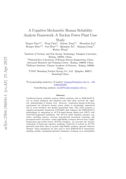 A Cognitive-Mechanistic Human Reliability Analysis Framework: A Nuclear Power Plant Case Study
