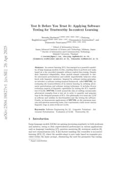 Test It Before You Trust It: Applying Software Testing for Trustworthy In-context Learning
