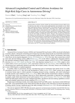 Advanced Longitudinal Control and Collision Avoidance for High-Risk Edge Cases in Autonomous Driving