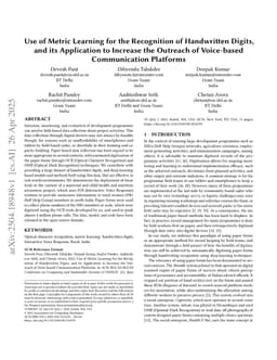 Use of Metric Learning for the Recognition of Handwritten Digits, and its Application to Increase the Outreach of Voice-based Communication Platforms